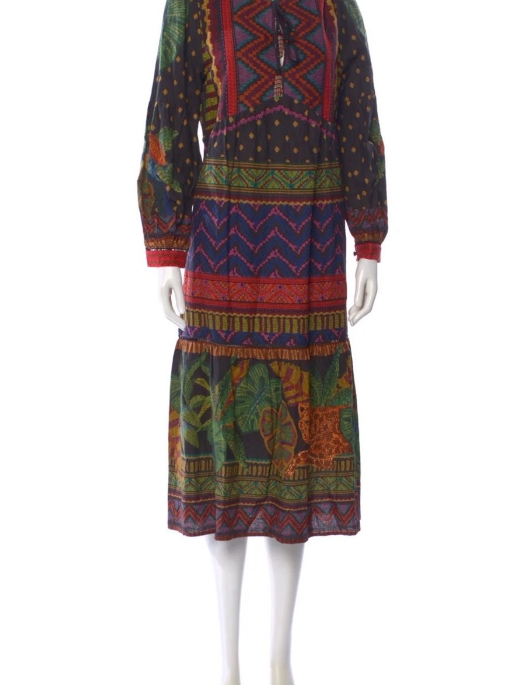 FARM Rio Multicolor Printed Midi Dress in Navy, Red, Green & Orange